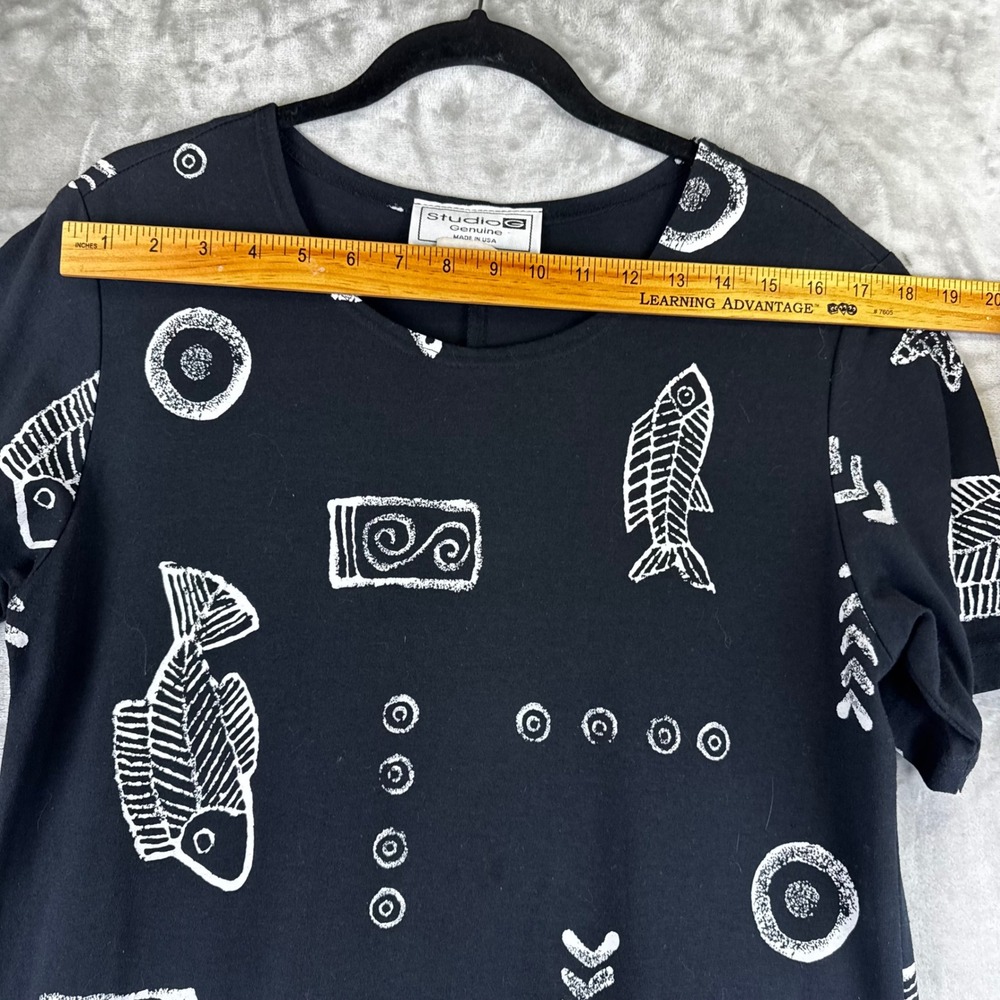 Studio G T-Shirt Dress Womens Large Black Fish Skeleton Tribal Print (x1522) - Picture 10 of 14